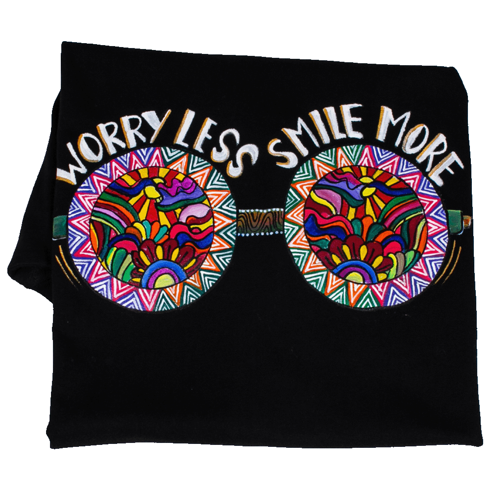 Worry Less and Smile more design on Women Regular size Black tshirt